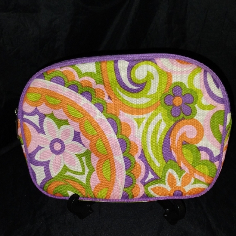Clinique Purple and Orange Cosmetic Bags with Psychedelic Swirls